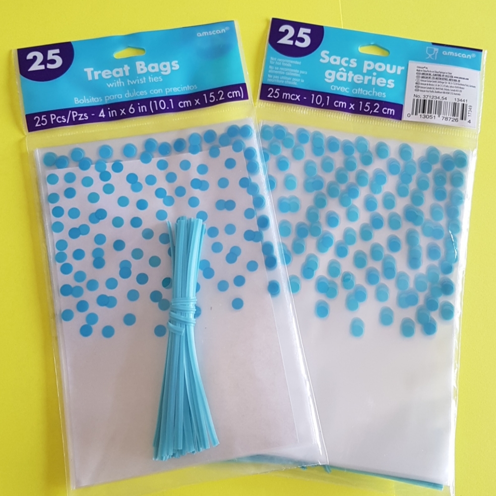 50 pcs Blue Clear Bags with Twist Ties 6" H x 4" Inches